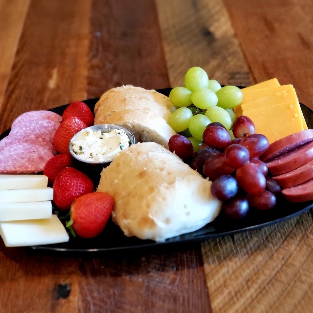 bread, fruit, cheese, salami