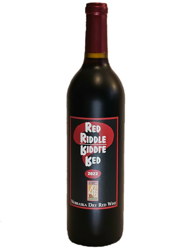 Red riddle wine bottle