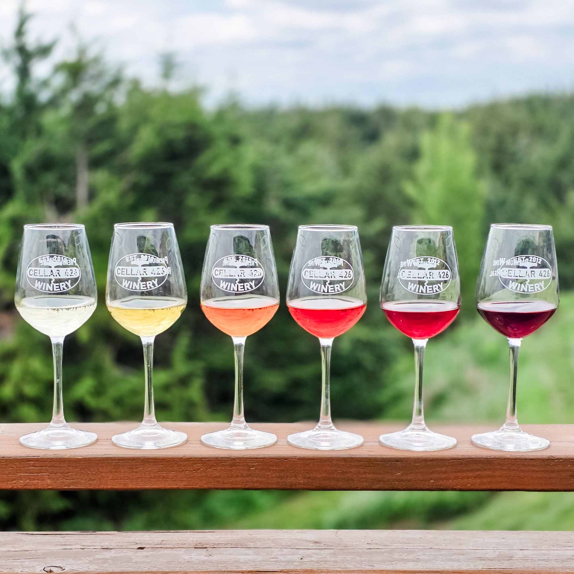wine glasses on the ledge