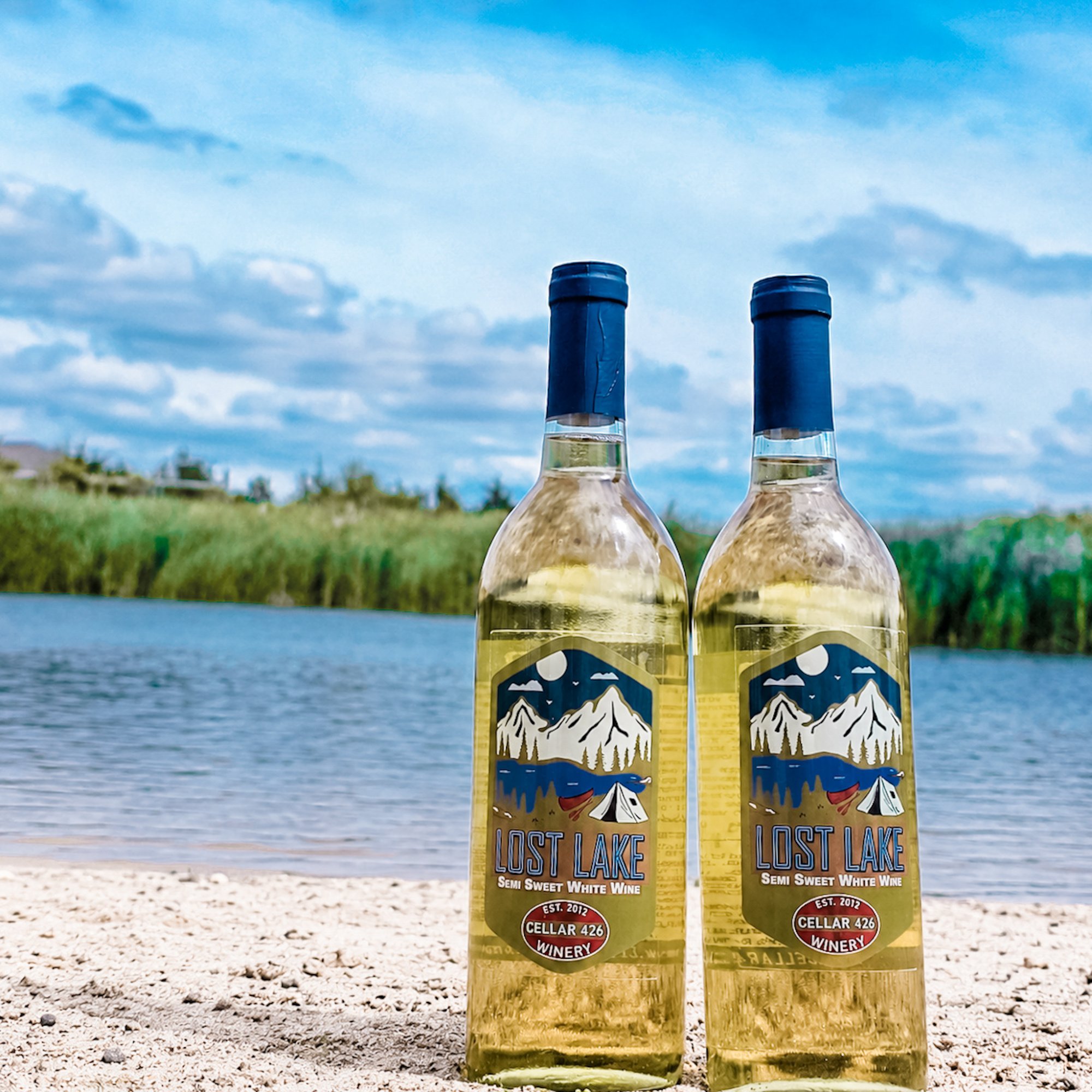 wine bottles on the beach