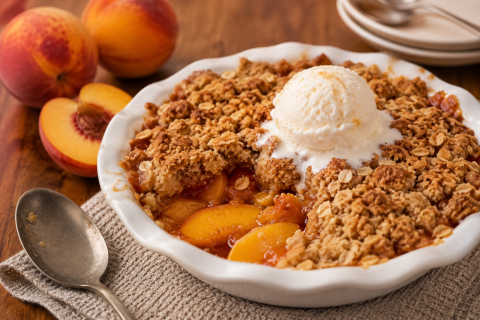 Peach Crisp with Ice Cream