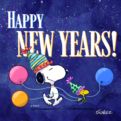 Snoopy with a New years sign